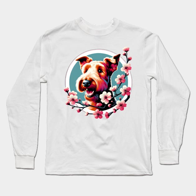 Joyful Irish Terrier Amidst Spring Cherry Blossoms Long Sleeve T-Shirt by ArtRUs